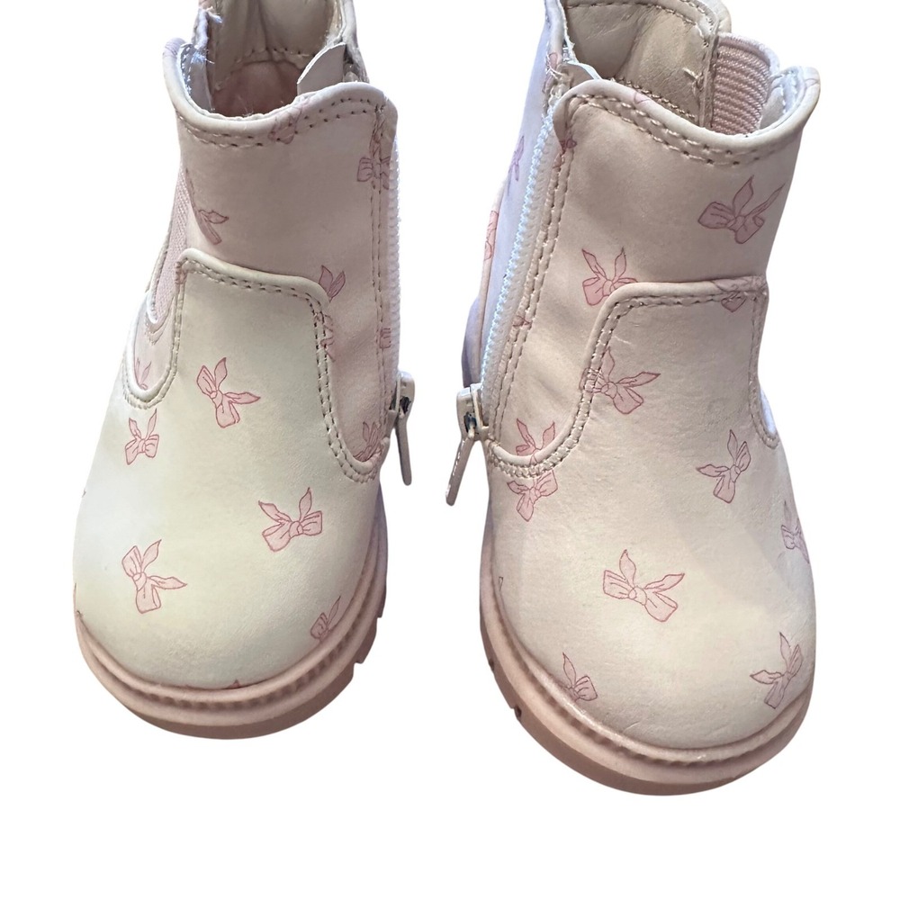 Wonder Nation Baby Girl Pink Bow Zipper Ankle Boots Booties Size 2 Toddler